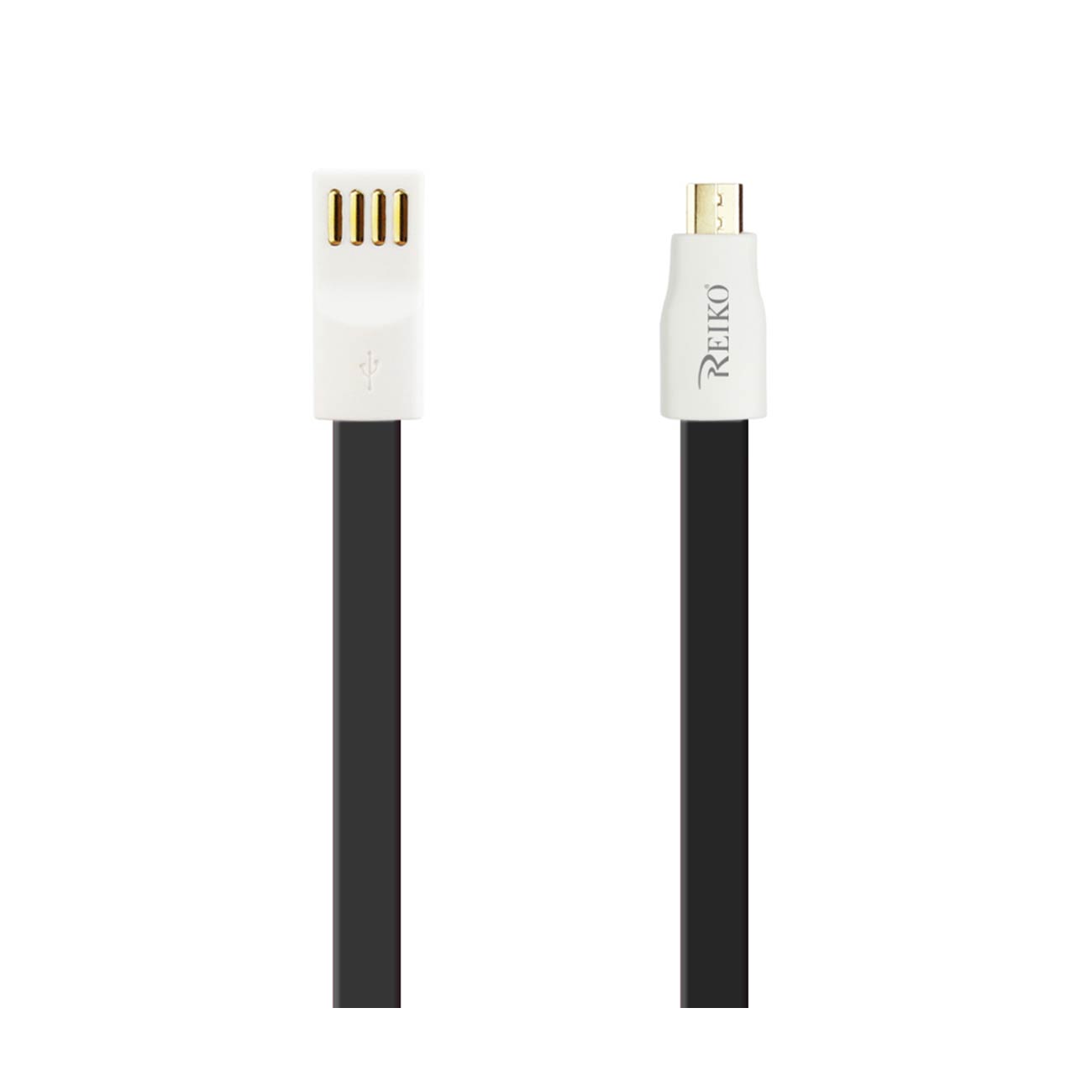 REIKO FLAT MAGNETIC GOLD PLATED MICRO USB DATA CABLE 0.7 FOOT IN BLACK